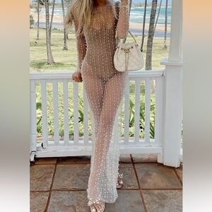 Sheer Pearl-Embellished Maxi Dress